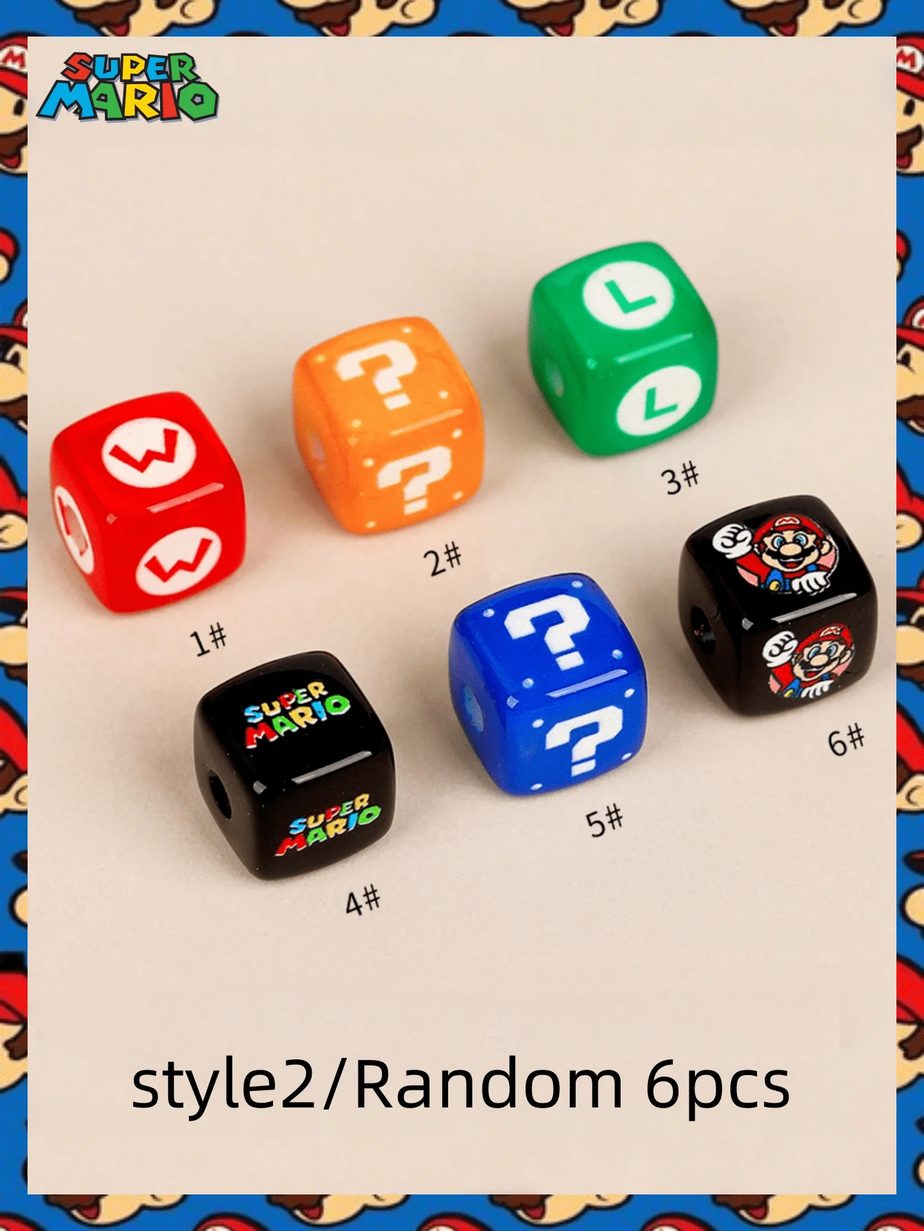 2/6/10 قطعة MINISO الكلاسيكية الكرتون ماريو بلوك سوار مطرز مثقوب ، سلسلة الهاتف ، عقال ، اكسسوارات المجوهرات الاكريليك ذاتية الصنع.