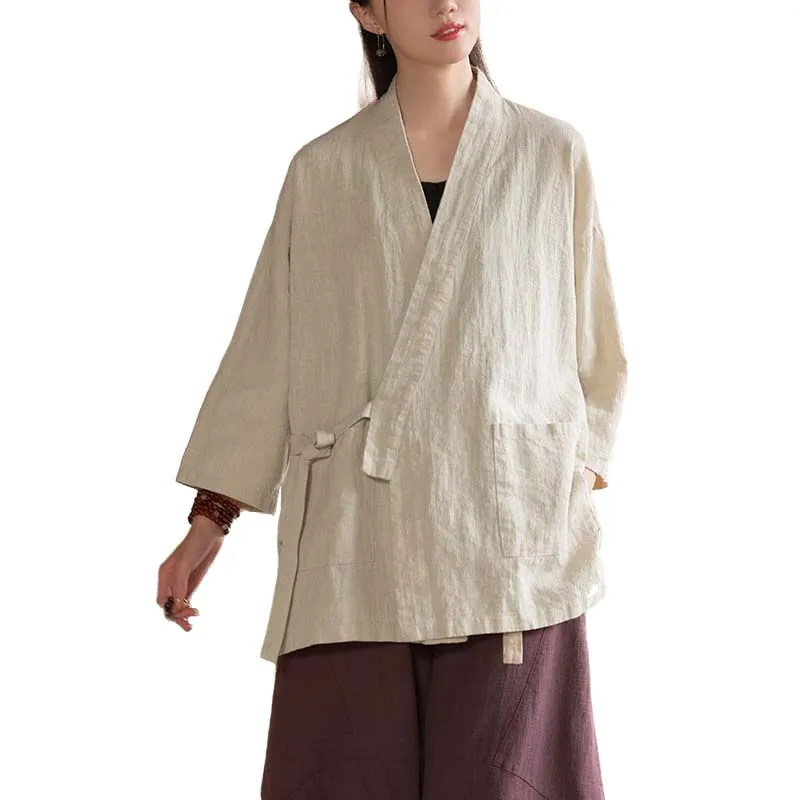 

Куртка-кимоно, женская одежда Ramie, рубашка с запахом