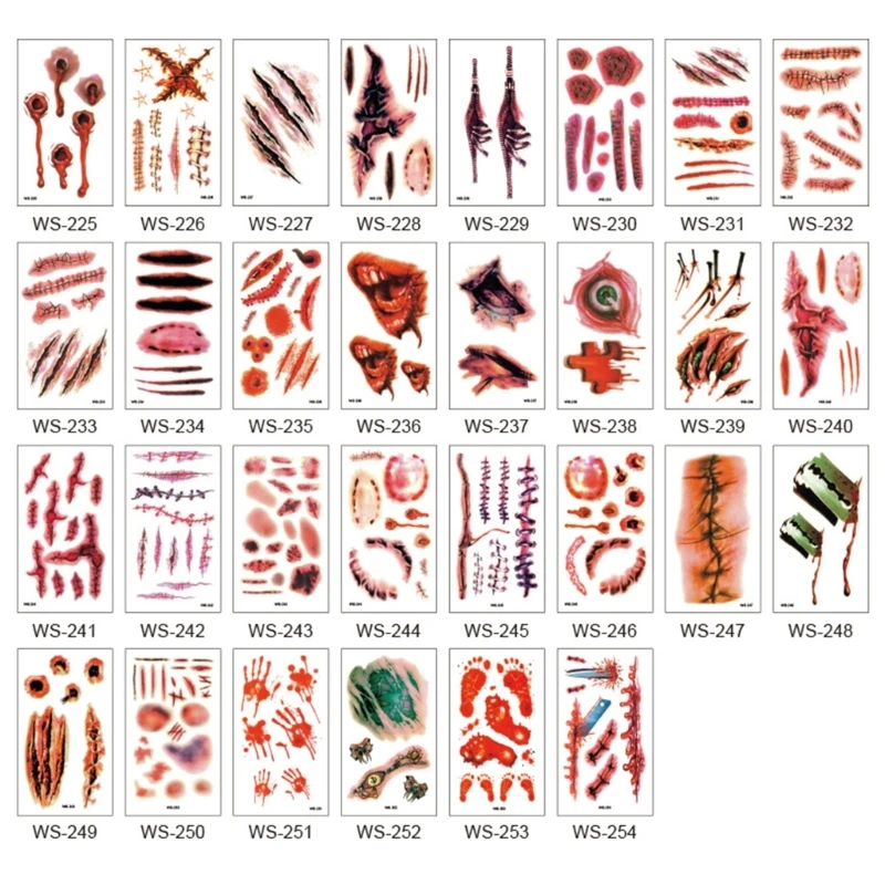 30 시트 할로윈 문신 스티커 현실적인 무서운 스티커 할로윈 스티커 메이크업 스티커 할로윈 코스프레 E1YF