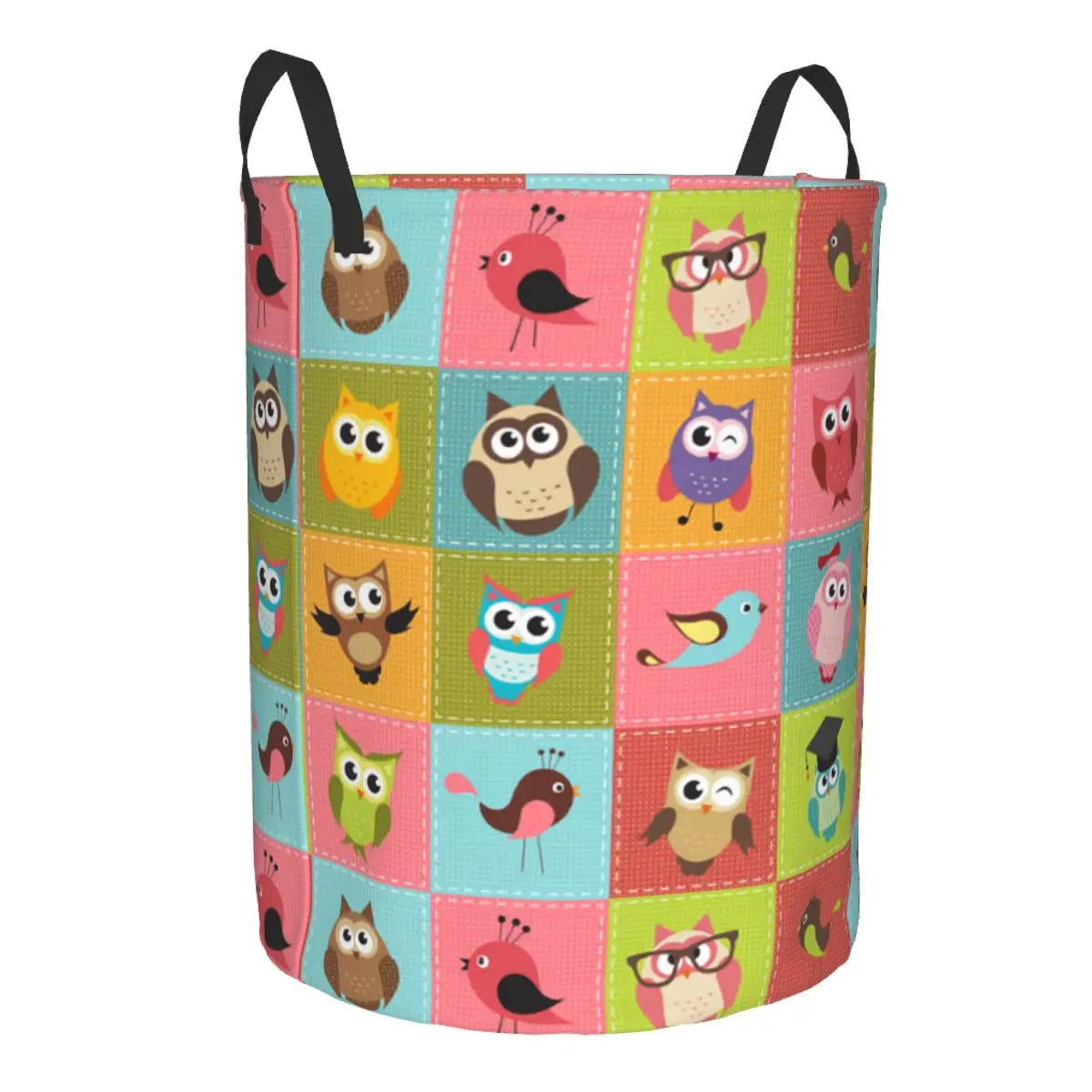 Cute Cartoon Owls Collage Laundry Basket Foldable Large Capacity Clothing Storage Bin Animal Baby Hamper