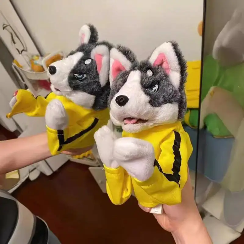Interactive Boxing Husky Plush Hand Puppet Soft Fluffy Glove Toy for Kids Parent-child Time Holiday Gift Idea