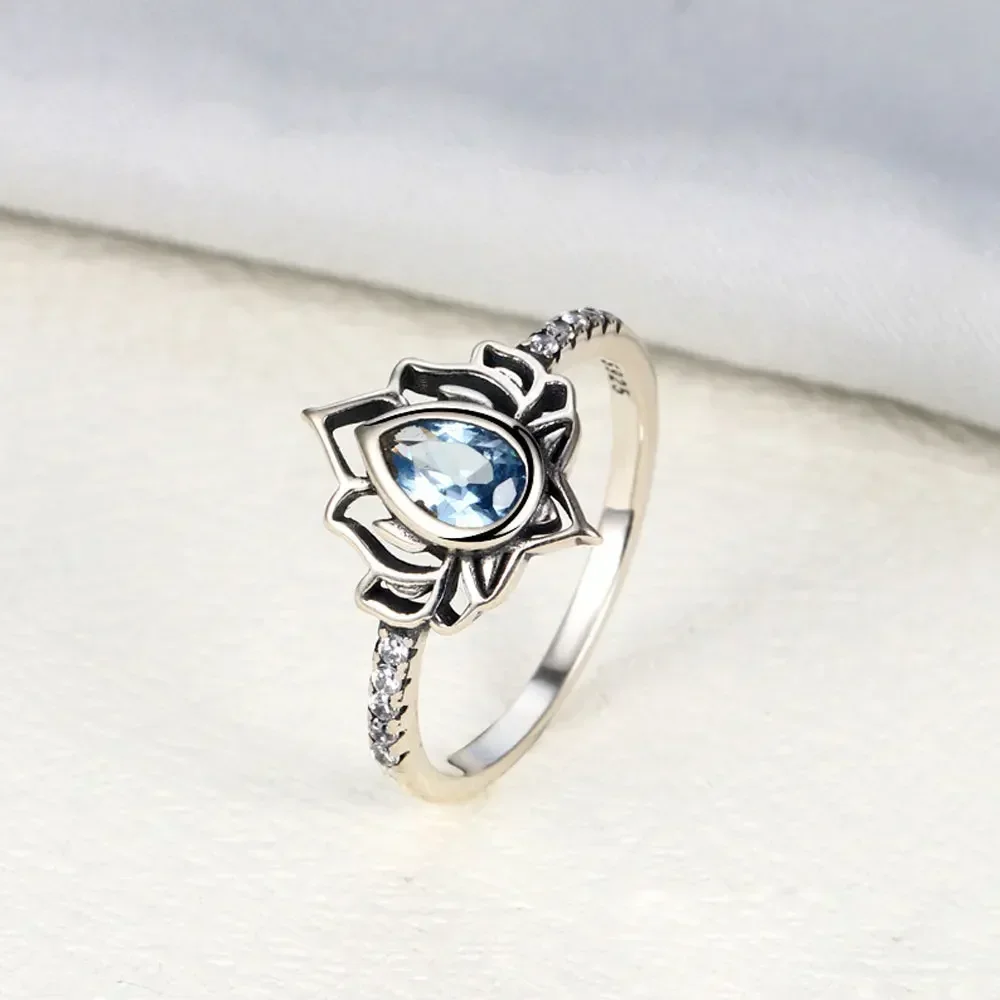 Women's 925 Thai Silver Adjustable Lotus Flower Ring