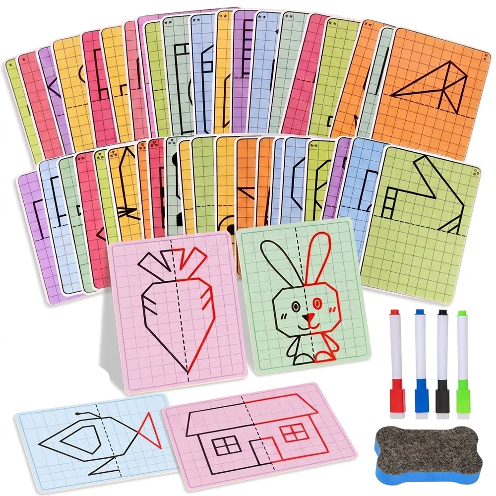 Kids Checkered Symmetrical Painting Toy 30 Pages Pre‑Writing Fine Motor Training Workbook Preschool  Educational Drawing Toy