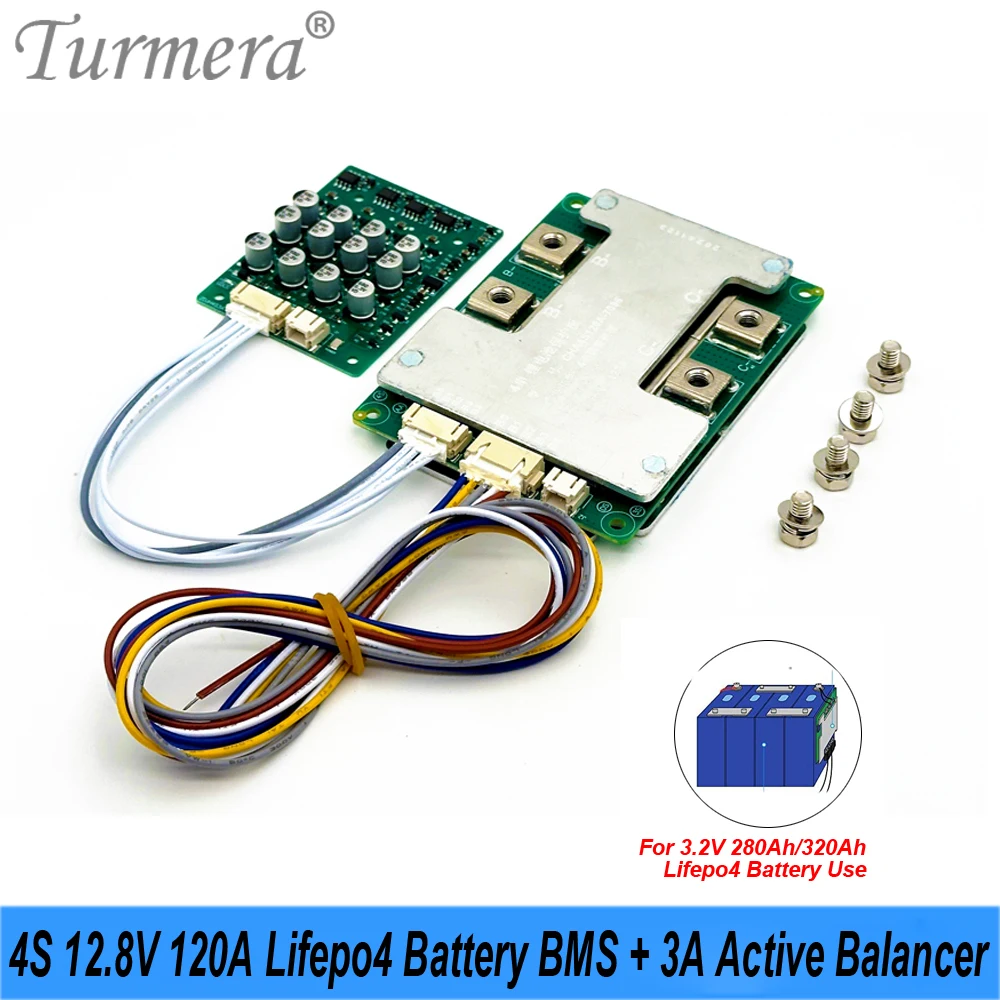 

Turmera 4S 12.8V 120A Lifepo4 Battery BMS 3A Active Balancer for 3.2V 90Ah 105Ah 200Ah 280Ah 320Ah 340Ah Lifepo4 Battery DIY Use
