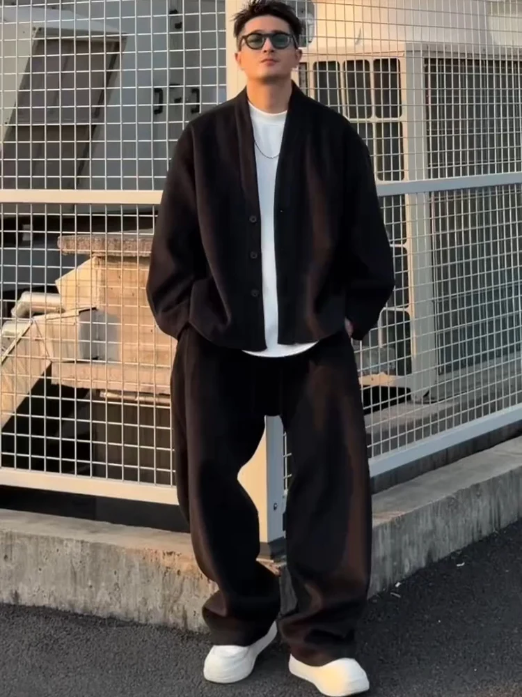 Autumn Winter Men's Casual Thickened Woolen Sweater Pants Set Loose Fit Fashionable Two-Piece Suit Long Sleeve Youthwear