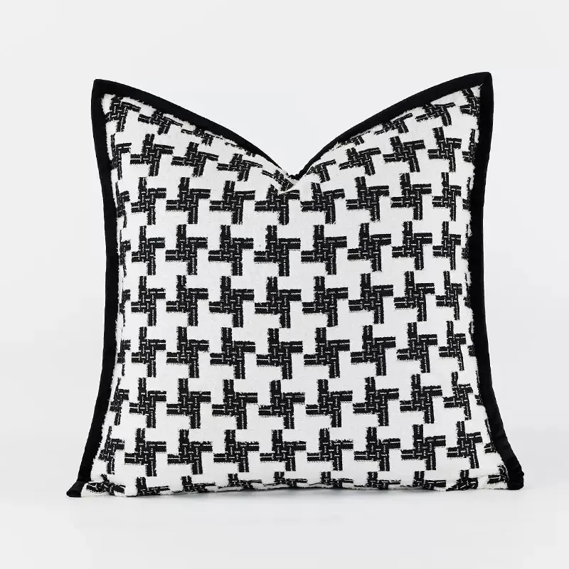 HINYEATEX Luxury Fashion Houndstooth Elephant Decorative Pillow Case Square Sofa Woven Cushion Cover Black Velvet 45x45cm