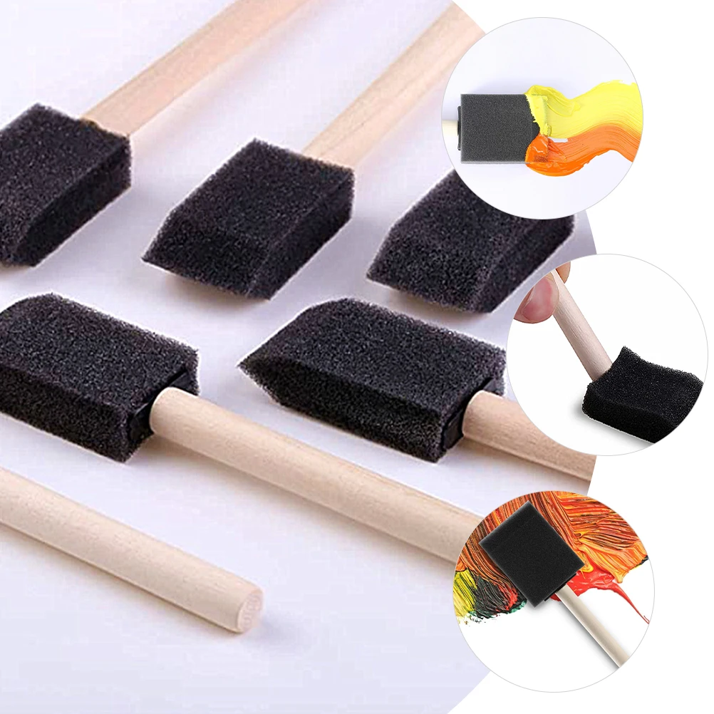 

40pcs Foam Paint Brush Craft Sponges Diy Painting Drawing Tool Oil Watercolor Acrylic Gouache Supplies Durable Wooden Handle