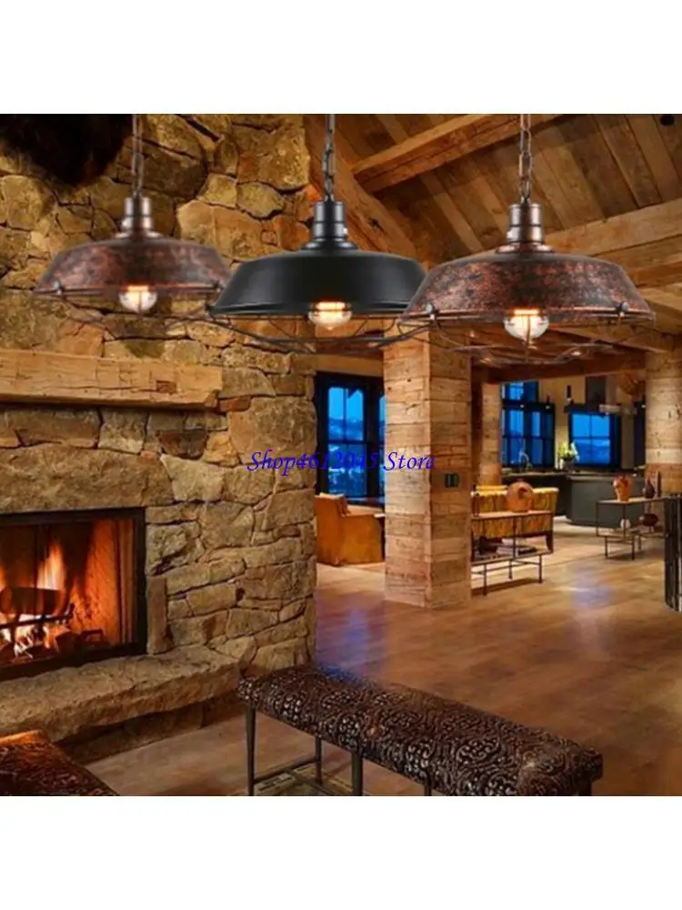 

L69A Vintage Pendant Lamp Lampshade Light Industrial Retro Iron Hanging Ce