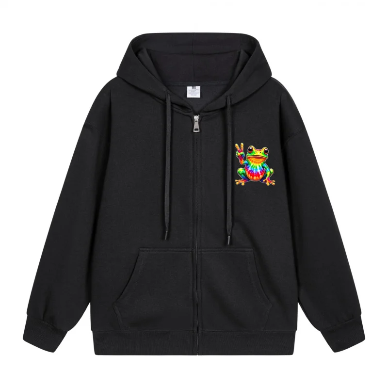 

Men's Zip-Up Hoodie Colorful Frog On Black Hoodie Halloween in 2025 Casual Couples’ Style Halloween Theme Halloween Party Outfi