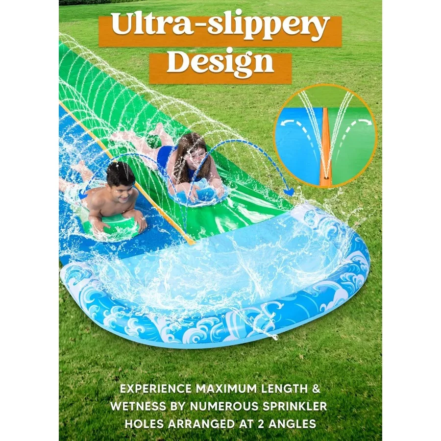 

22.5FT Water Slide and 2 Inflatable Boards Extra Long Heavy Duty Double Lawn Waterslide with Sprinkler for Adults Backyard Summ