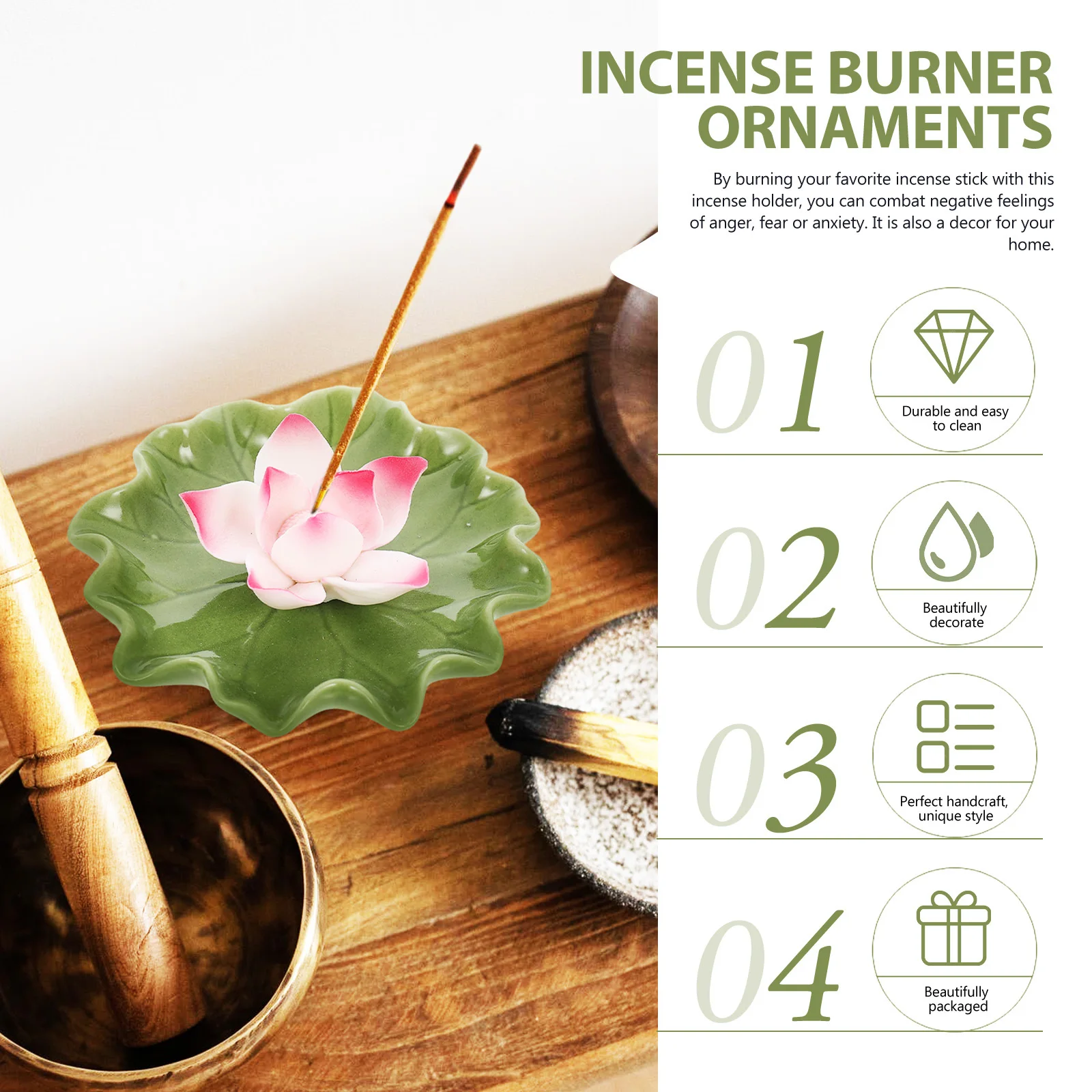 

Flower Incense Holder Ceramic Stick Burner Ash Catcher Decor for Meditation Yoga Room Birthday Christmas Gift Incense Burner