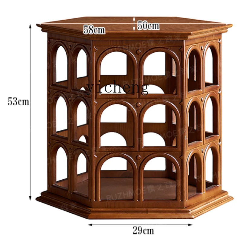 ZC Hand-Made Display Cabinet Solid Wood Arch Hollow-out Four-Layer Multi-Functional Display Cabinet