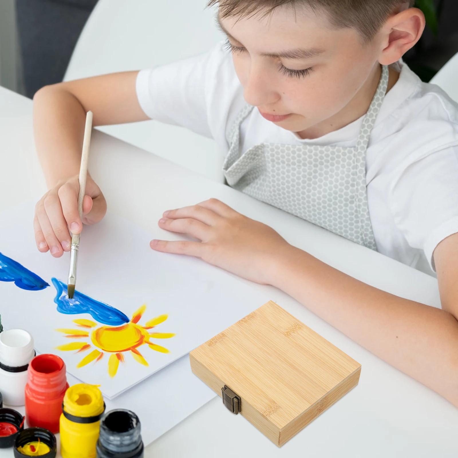 

Portable Wooden Watercolor Paint Box Empty Palette Grid Design Travel Friendly Storage Organizer for Art Supplies