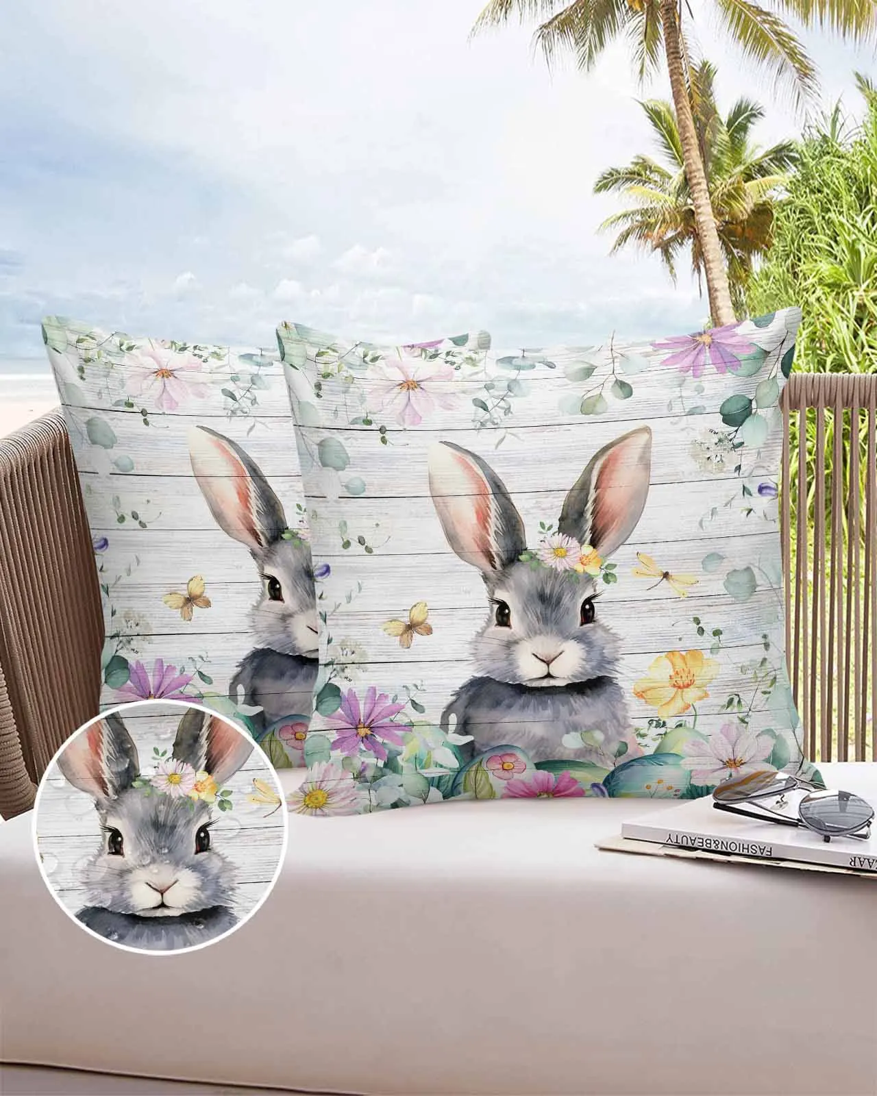 2/4PCS Easter Spring Flower Easter Egg Rabbit Waterproof Cushion Cover For Home Decoration 40/45/50/60/66cm Pillowcase