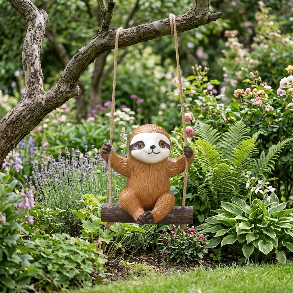 Resin Sloth Swing Ornament Durable Outdoor Garden Decoration for Yard Balcony