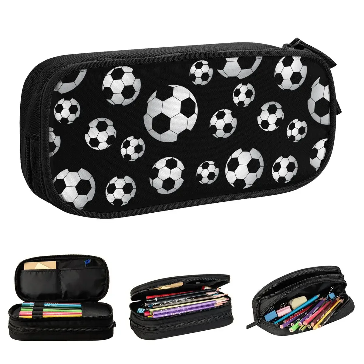 Soccer Pattern Pencil Case Cute Football Balls Sports Pen Bag Student Big Capacity School Supplies Zipper Pencil Pouch