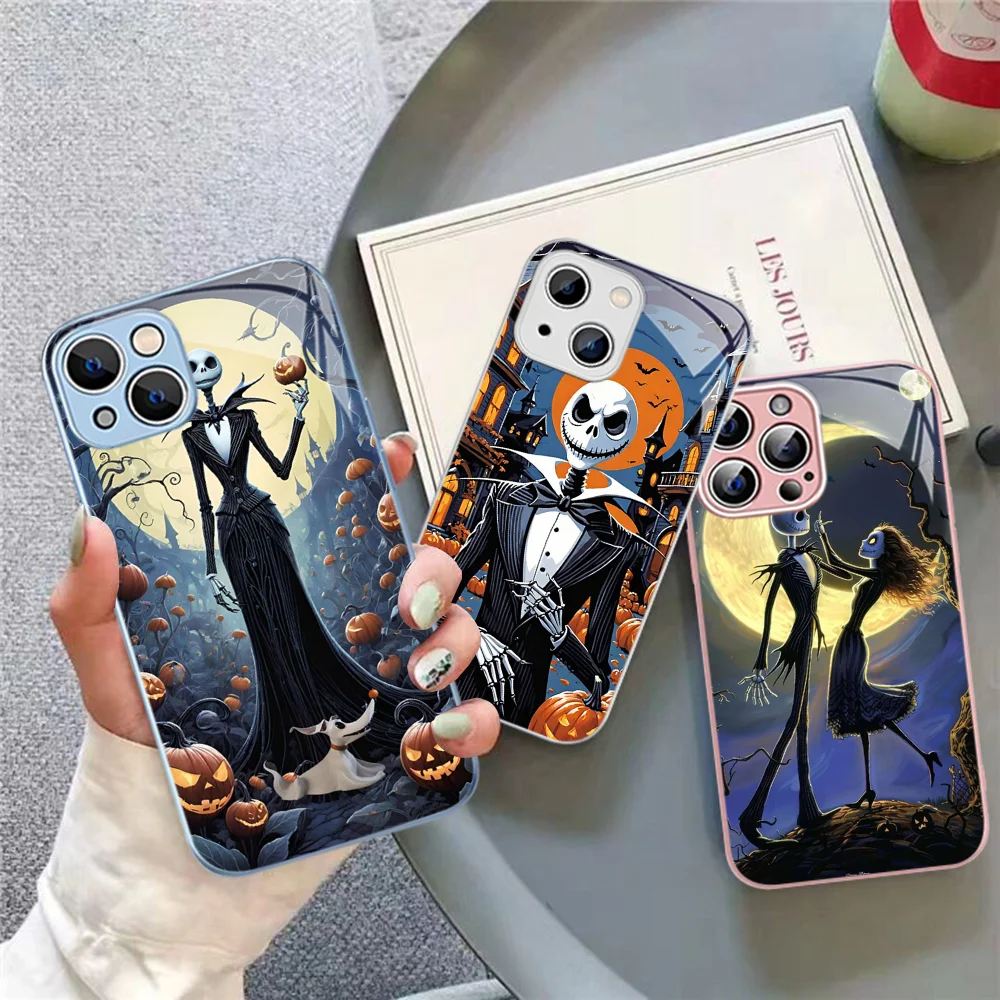 

J-Jack S-Skellington Skull Phone Case For IPhone 14 13 12 Mini 11 Pro XS Max X XR 14 Plus Tempered Glass Cover