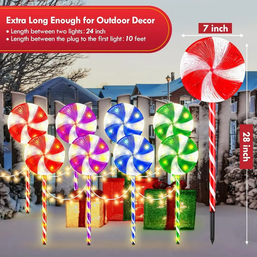 8 عبوات من مصابيح عيد الميلاد LED مقاس 28 بوصة مع 8 أوضاع، وديكور مسار بطول 24 قدمًا، وإضاءة خارجية ملونة