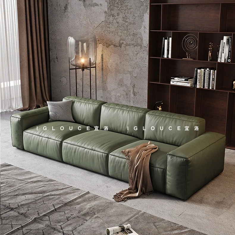 

Leather sofa first layer cowhide living room tofu block sofa small apartment Italian light luxury modern simple latex sofa