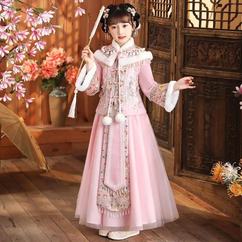 아동복 가을 겨울 신상 한복 여아 드레스 고대 의상 따뜻한 설날 의상 유아동 당나라 의상 무대 의상