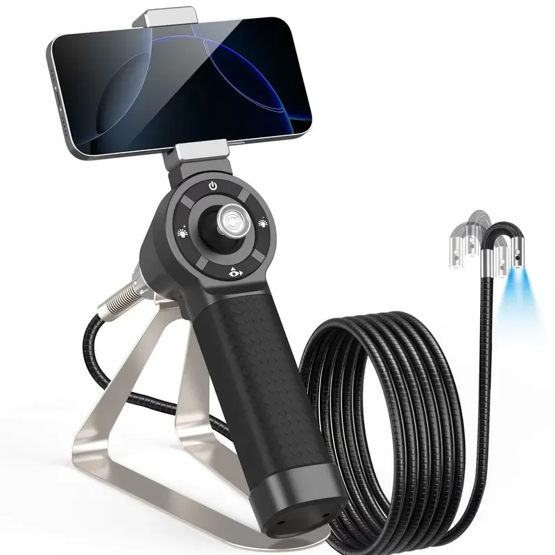 360 Degree 4 Ways Articulating Phone Industrial Borescope 6.5mm Dual Lens Automotive Endoscope Inspection Camera for IOS