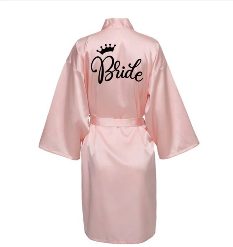 Kimono cetim pijama para festa de casamento, Noiva Robe com letras pretas, Bridesmaid Bathrobe, NLJY003