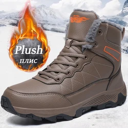 Botas de nieve impermeables para hombre, zapatos de trabajo de cuero, botas súper cálidas para exteriores, senderismo, talla 39-48, Invierno