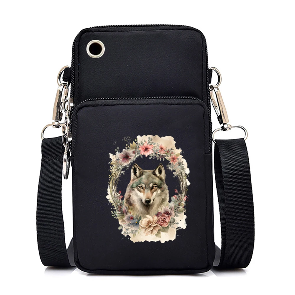 

Small Shoulder Bags Women Mobile Phone Bags Mini Female Messenger Purse Lady Wallet Wolf Flower Print CrossBody Bag Woman Bolso