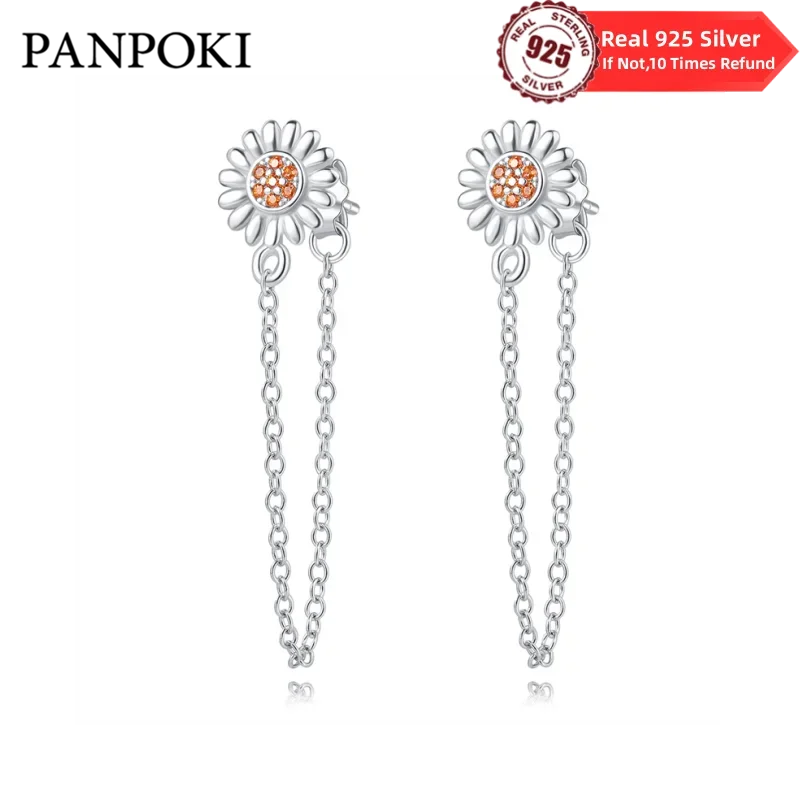 Original Real 925 Sterling Silver Gerbera Sunflower Earrings Hoop Eardrops For Women Wedding Party Girlfriend Birthday Gift