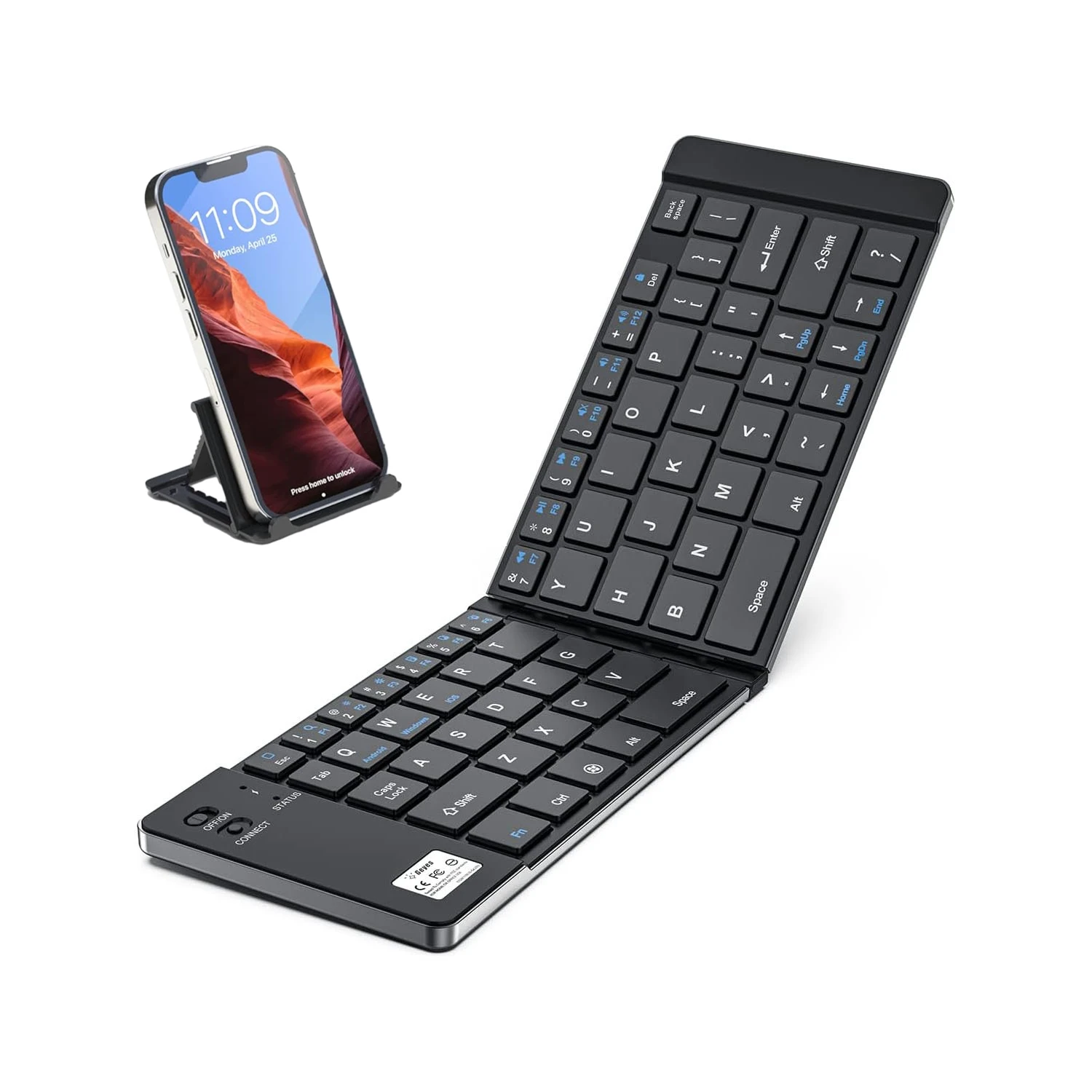 JOMAA Mini Folding Mobile Phone Keyboard Rechargeable Bluetooth Keyboard Foldable Keyboard for  IPhone Windows MAC OS