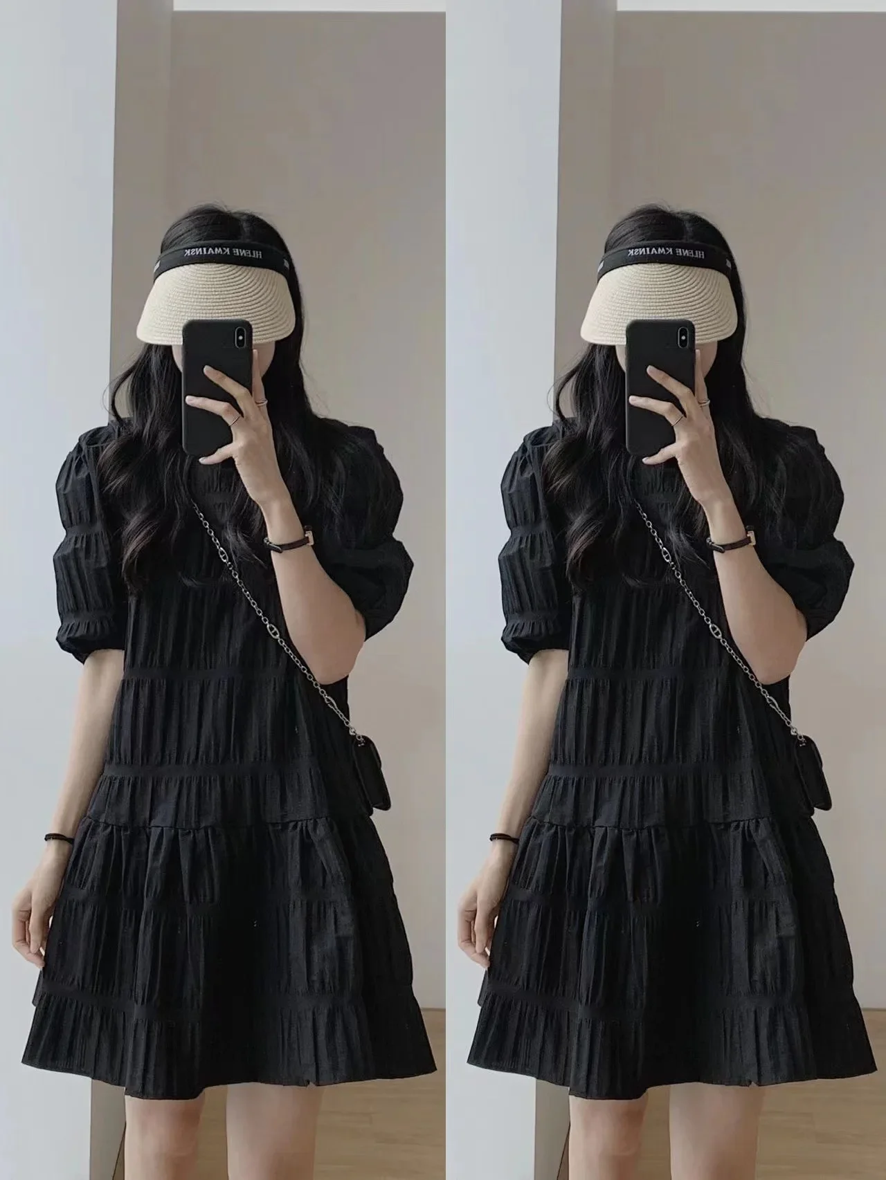 Vestido Feminino Mini White Doll Dress Women Puff Short Sleeve Hip Y2k Sexy Casual Pleated Shirt Loose Robe Black Dresses