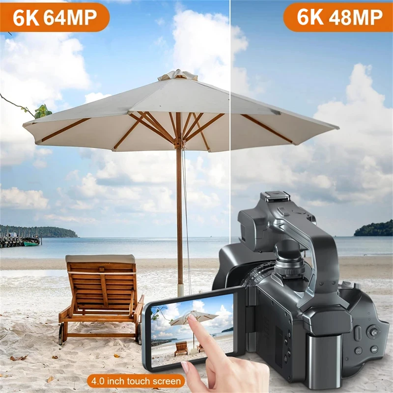 Videocámara profesional 6K 64MP para fotografía, videocámara con Zoom Digital 18X, WIFI, YouTube, transmisión en vivo, grabadora Vlog