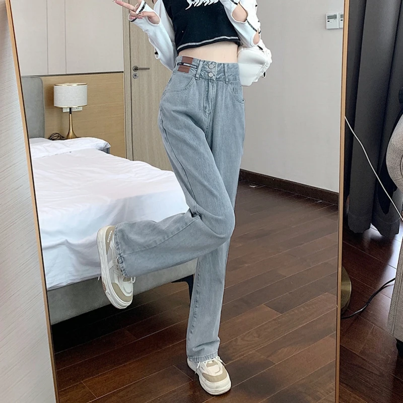 Wide Leg Jeans For Women High Waisted Double Button Denim Pants Loose Full Length Straight Trousers Autumn 2024 New Streetwear