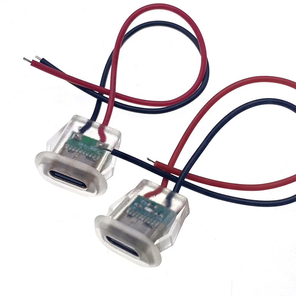 2-контактный разъем USB Type C 3A входного типа для зарядки со светодиодной подсветкой Водонепроницаемый порт питания USB-C Гнездовой разъем TYPE-C