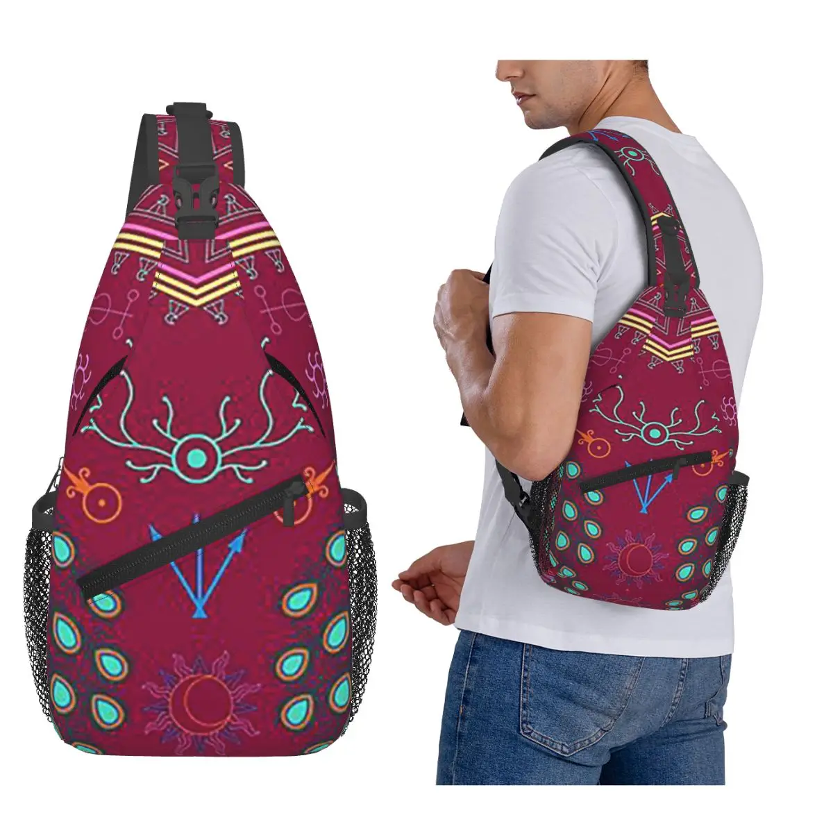 

Mollymauk Tealeaf Inspired Print Chest Bag Men Sling Crossbody Backpack Chest Bag Travel Hiking Daypack Shoulder Bag