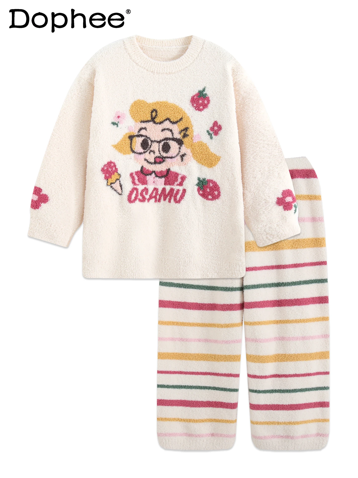 

Женские пижамы в японском стиле, осень-зима 2024, новинка, милая, милая, из кораллового флиса, утолщенная тонкая флисовая носимая домашняя одежда