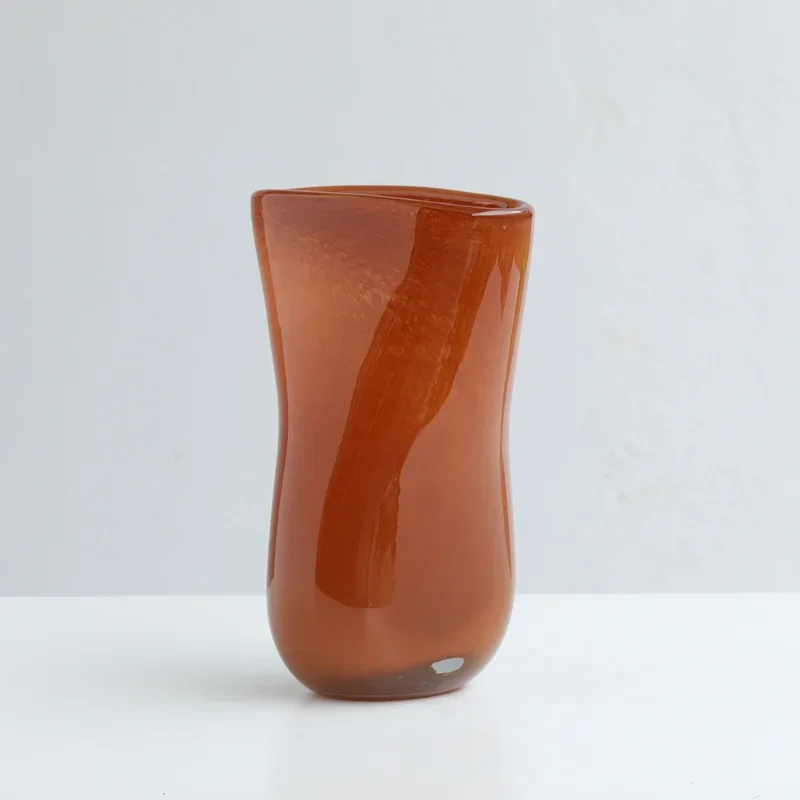 Modern glazed vase flower arrangement ornament orange thick flat mouth special-shaped flower utensil