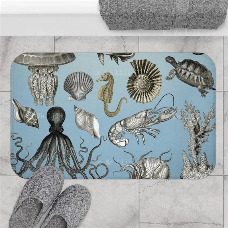 Octopus Sea Monsters Sailing Ships Marine Life Fish Ocean Crab Under The Sea Flannel Floor Rugs Polyester Home Decorative