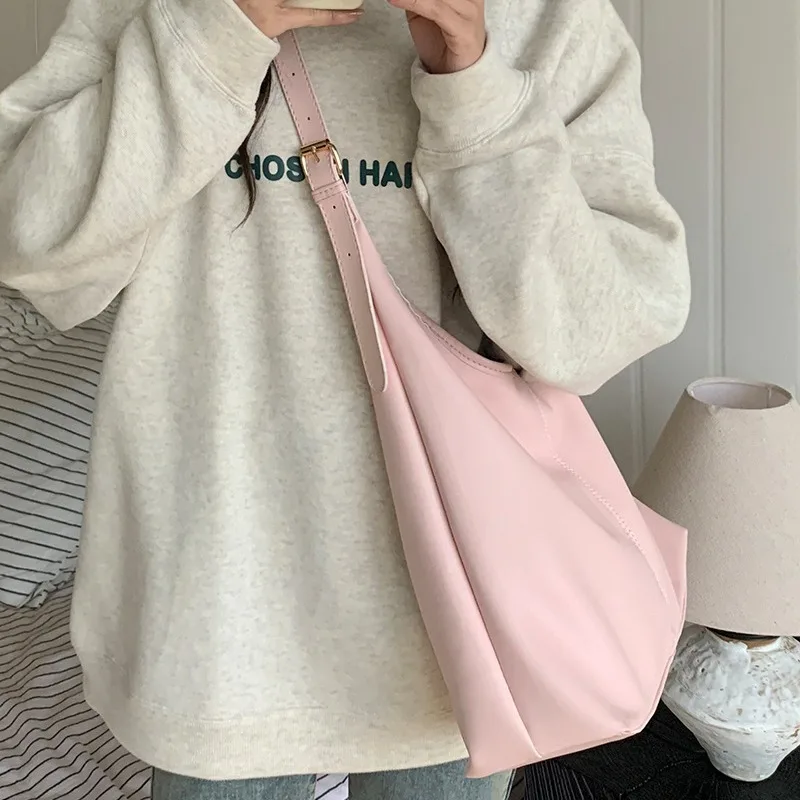 1 Piece Korean Fashion Shoulder Bag for Girl Sweet Pink White Color Series Tote Bag for Women Cute High Capacity Soft PU Bag