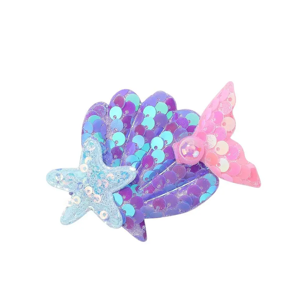 New Cute Hair Clip Shells Pearl Starfish Mermaid Princess Side Fringe Clip Colorful Sequin Birthday Party Gift Hairpin