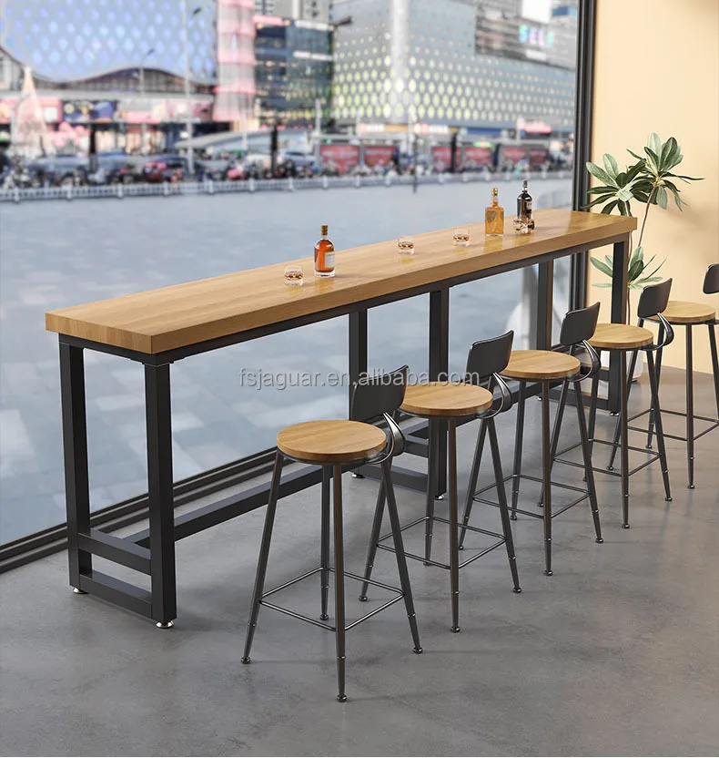

Modern Restaurant Furniture Set Bar Long Table Leather Wood Chairs for Dining Hotel Warehouse Home Bar for Workshop Hospital
