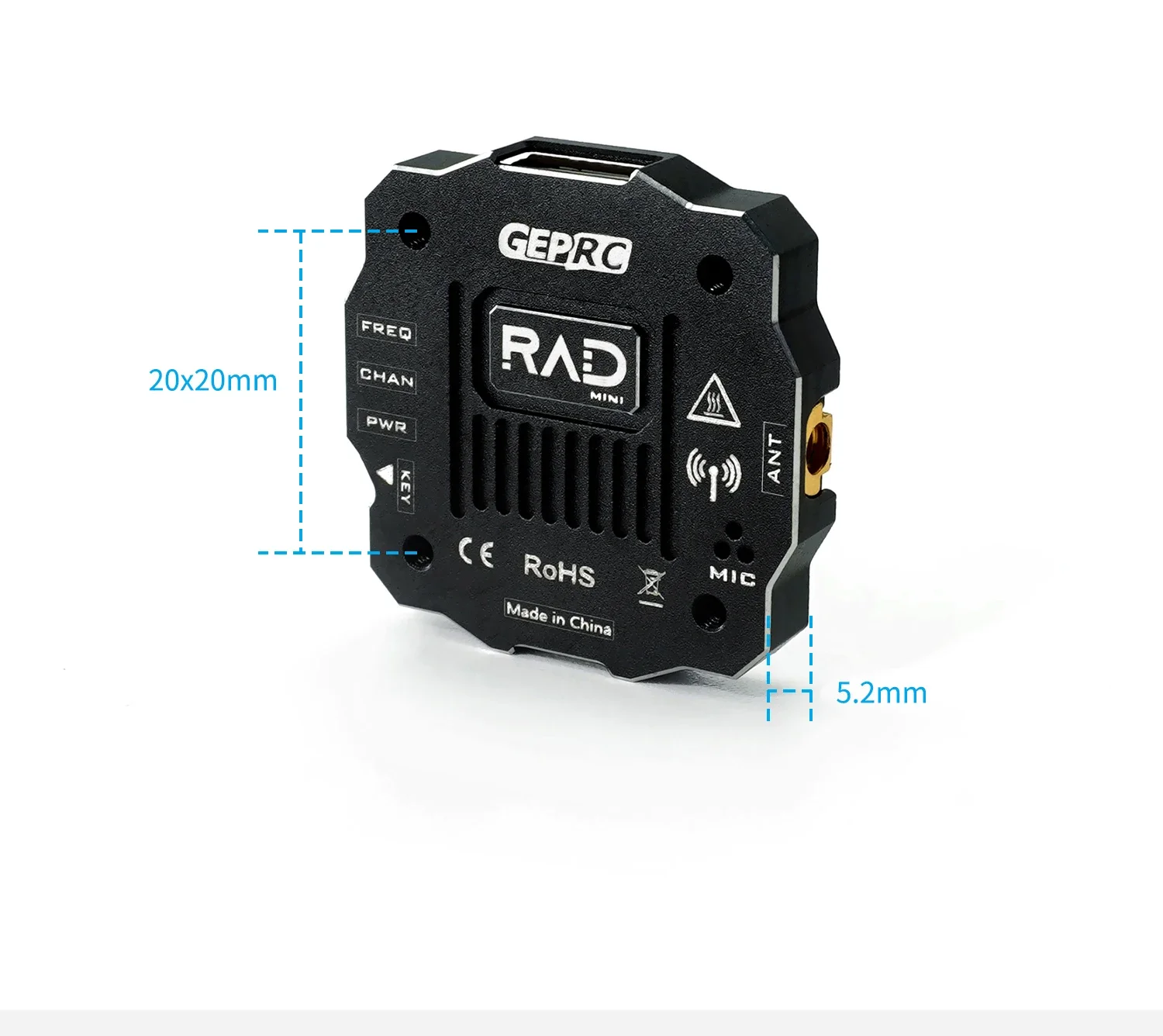 GEPRC RAD MINI 1W 5.8G PitMode 25mW 200mW 500mW 1000mW Adjustable FPV VTX Built-in Microphone 2-6S 20X20mm for FPV Long Range