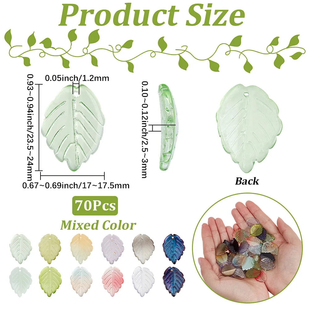 1 Box 70PCS Leaf Glass Beads Clear Tree Leaves Transparent Czech Mixed Color Electroplate Frosted Plant Loose Spacer Bead Charm