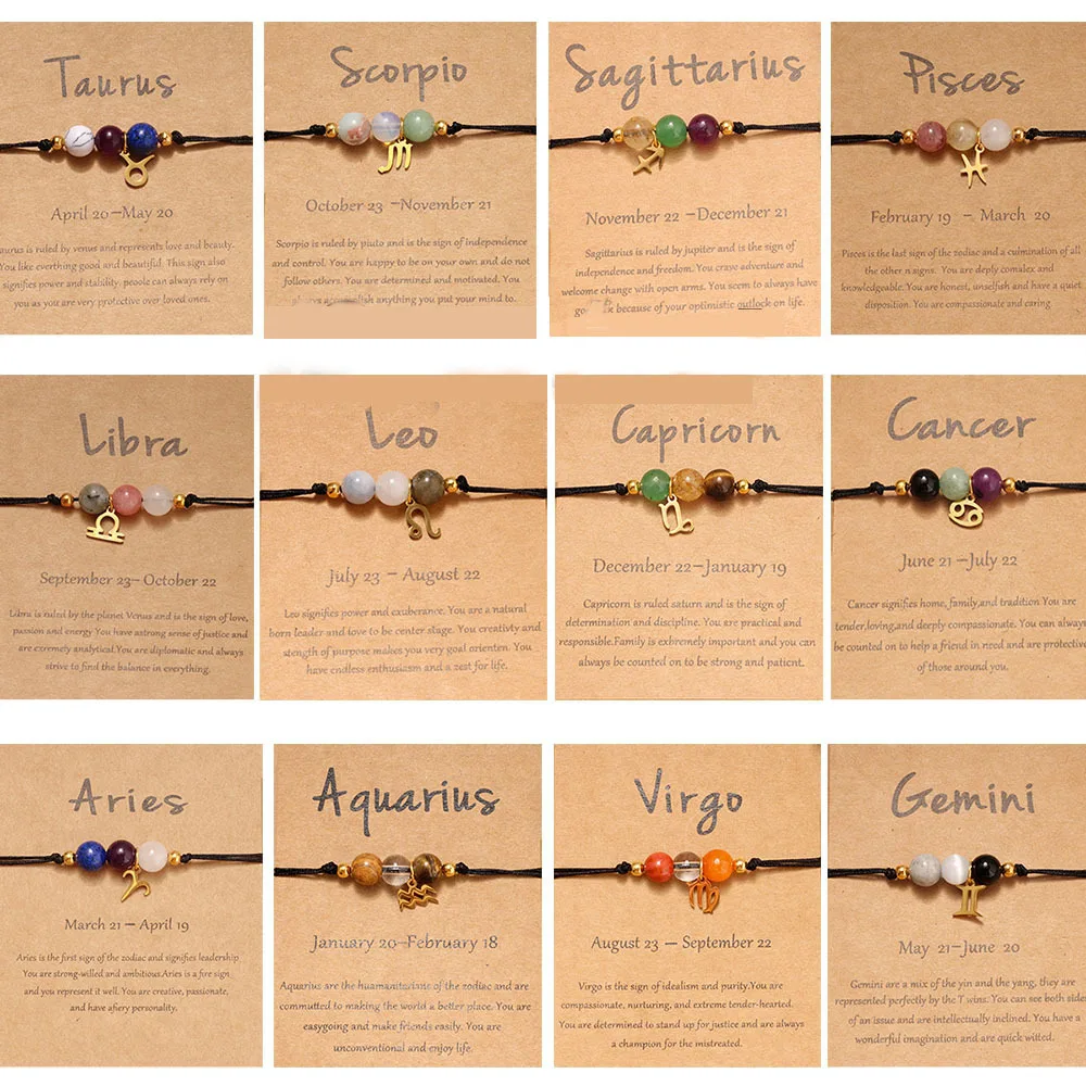 US  Aries Taurus Gemini Cancer Leo Virgo Libra Scorpio Sagittarius Capricorn Aquarius Pisces Gifts for Women Zodiac Bracelet