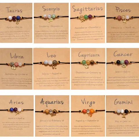 Aries Taurus Gemini Cancer Leo Virgo Libra Scorpio Sagittarius Capricorn Aquarius Pisces Gifts for Women Zodiac Bracelet Tiki