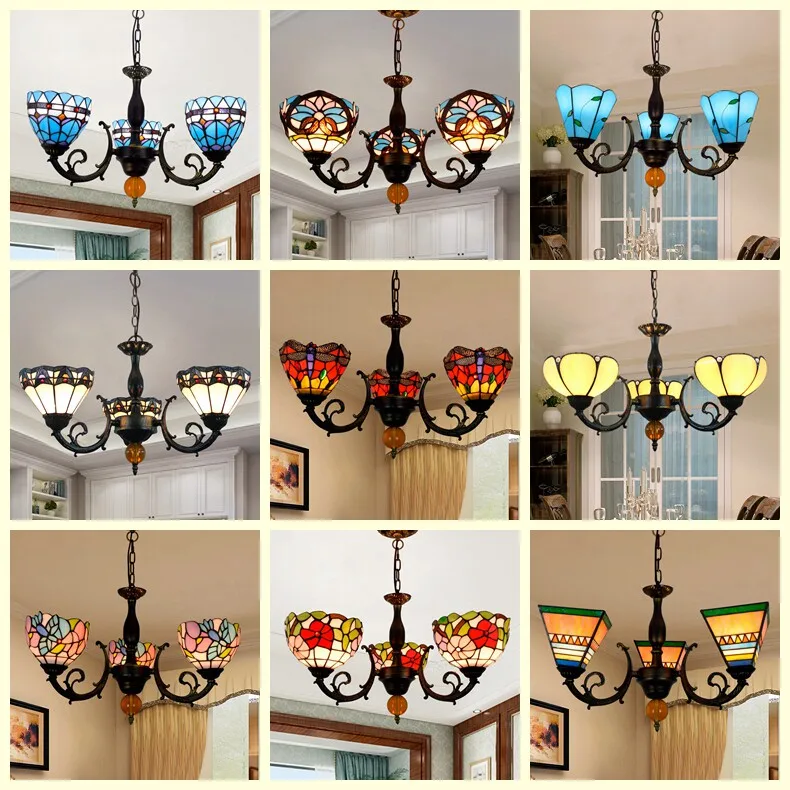 Stained glass living room restaurant restaurant dining table window bedroom bar three-head glazed chandelier