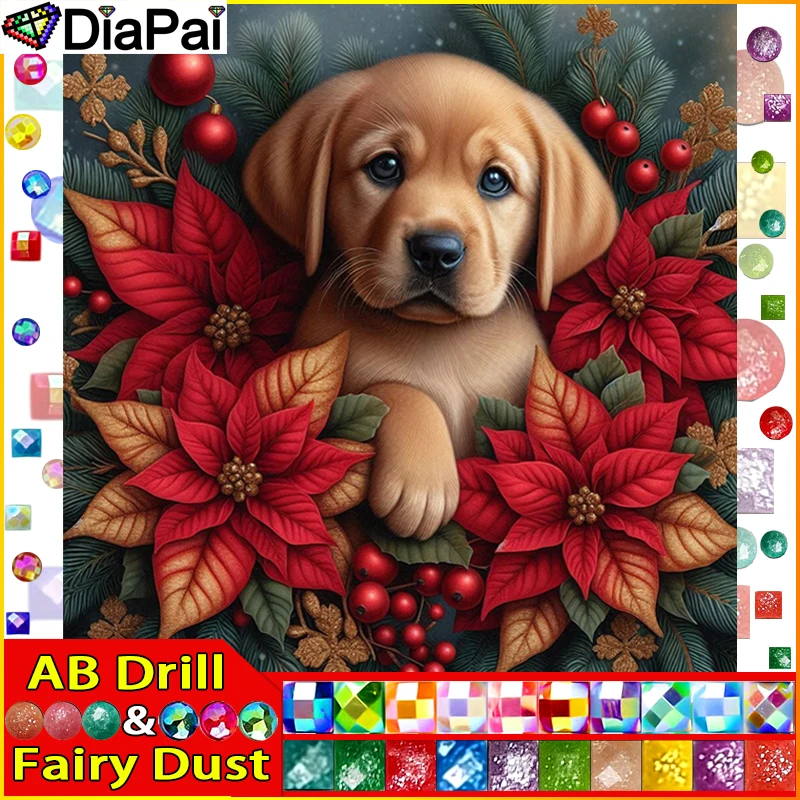 DIAPAI-Kit de broderie diamant 5D, peinture au point de croix, décoration de la maison, poussière dégradée, bricolage, grossier, chien, animal, fleur