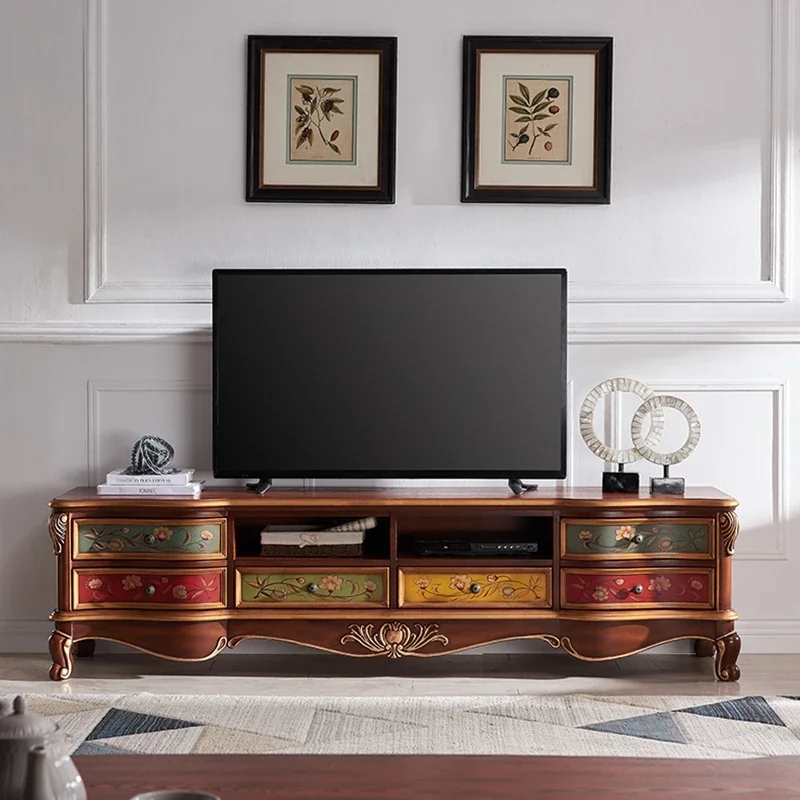 

European 75 Inch TV Cabinet Wooden And American Modern Holder Long 1.8m Tv Stand Television Storage Luxury Living Room Furniture