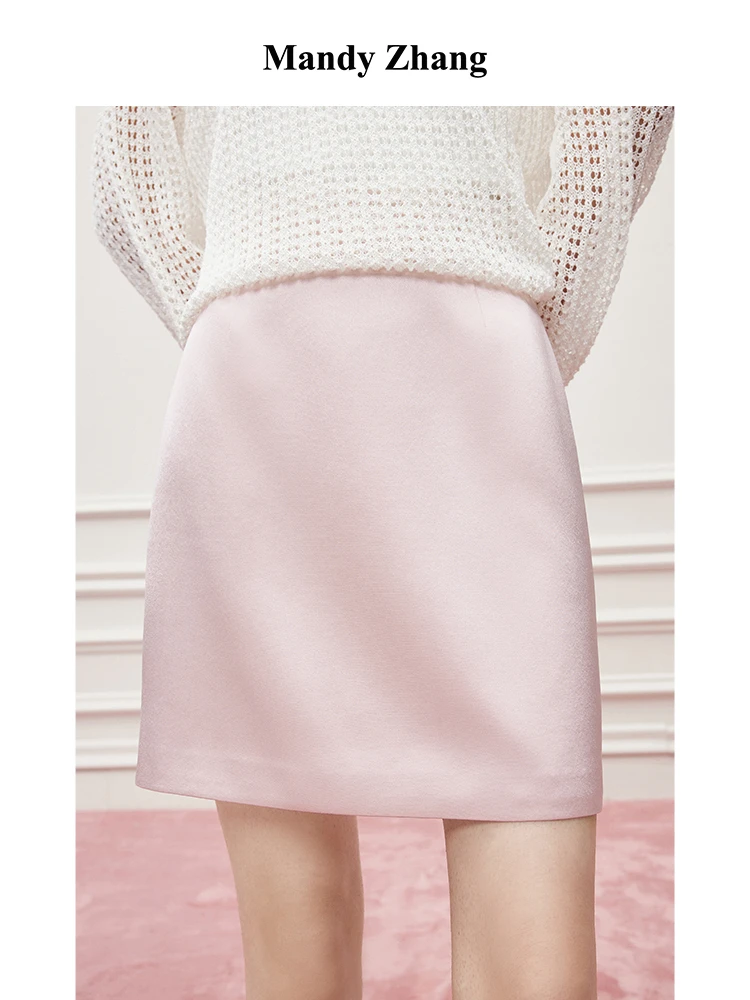 

MandyZhang High Waist Satin Half Skirt Women's Pink Slimming Versatile Bodycon Short Skirt Spring City Commute Casual Wear