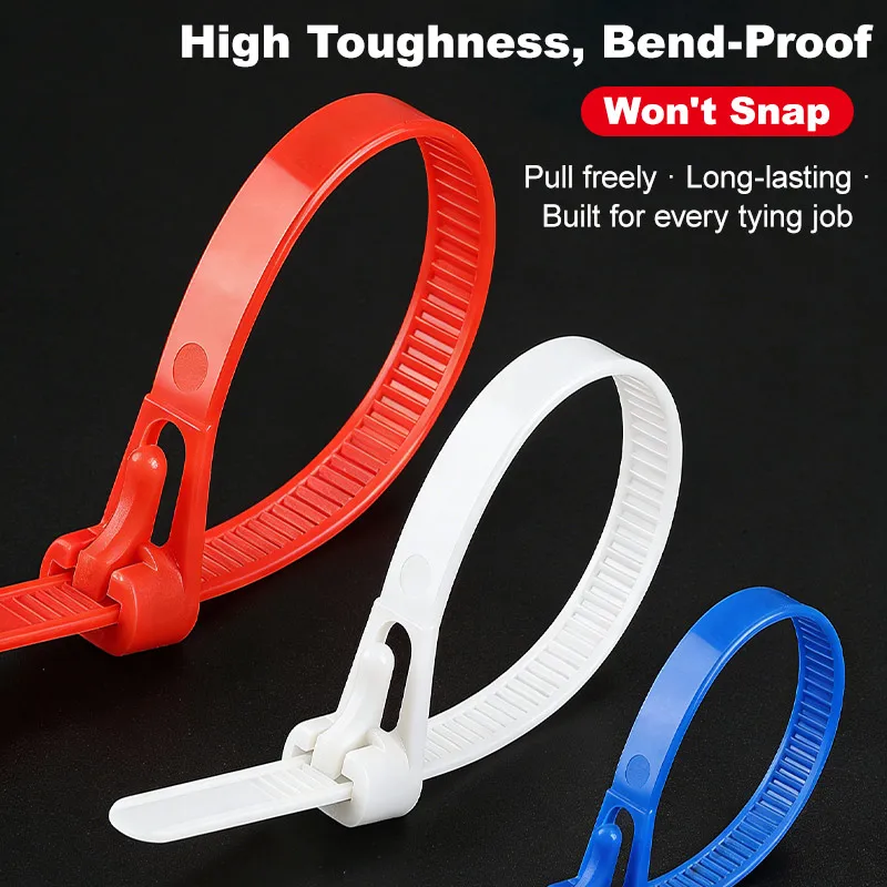 50Pcs Reusable Cable Zip Ties PA66 Flame Retardant Nylon Releasable Adjustable 4.8x200mm Wire Cord Management Fastener